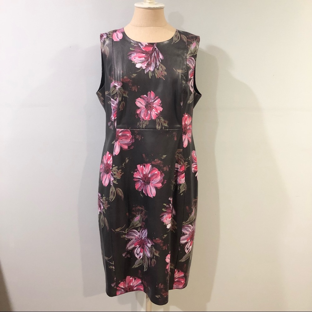 Calvin Klein Faux Leather Floral Dress
